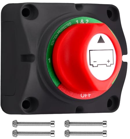 ALLmeter 1+2 Staccabatteria Interruttore Doppia Batterie di Scollegamento 200A per Auto, Camper, Barca, Battery Switch Isolator On/Off 12V-48V, Impermeabilità IP45