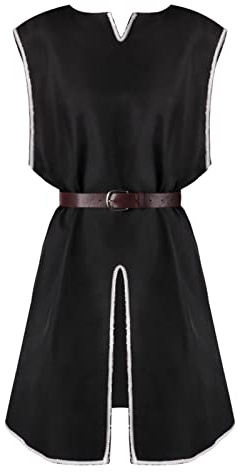 Zanisouta Tunique médiévale pour homme - Col en V - Ourlet - Robe rétro - Costume de chevalier - Sans manches - Viking - Chemise de pirate - Chemise de pêcheur - Vêtement Renaissance, O Noir., L