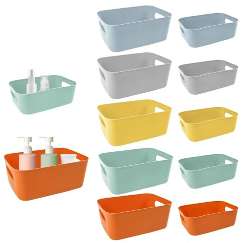 Brysalis 10 Pezzi Cestino Portaoggetti, Scatole Portaoggetti, Contenitori Plastica, Cestini Portaoggetti Bagno, Cesto Portaoggetti, Organizer Plastica, per Cucina, Casa, Ufficio, Bagno, Casa