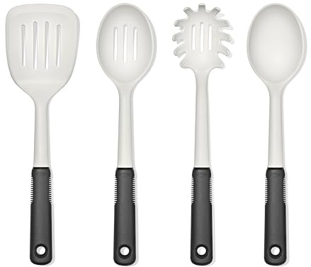 OXO Good Grips 4‑Piece Nylon Utensil Set, Oat, Cooking Utensil Set Designed to Protect Non-Stick Cookware