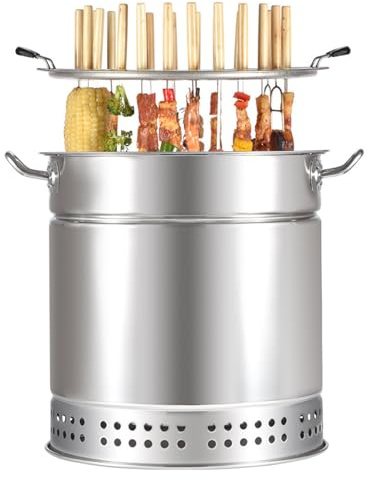 Portable Stainless Steel Veal Smoker Grill - 360° Rotating Outdoor Camping Barbecue, Smokeless Hanging Stove for All-Round Roasting, Ideal for Tailgating and Outdoor Cooking