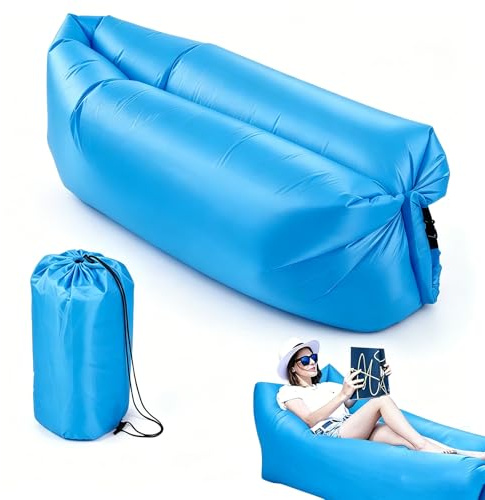 LOMUG Uppblåsbar soffa, luftsoffa, campingsoffa, bärbar luftlounger, vattentät uppblåsbar liggstol, luftsits, luftsoffa för camping, strand, utomhus, park (himmelblå)
