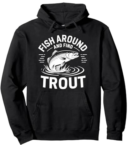 Generisch Sudadera con capucha para hombre con estampado de trucha, pescado, texto impreso, manga larga, bolsillo canguro, corte holgado, excursión de pesca, tiempo libre, tiempo libre, negro y azul