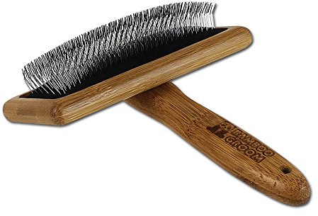 BAMBOO GROOM Slicker Brush Größe L I Tierhaarbürste für jedes Fell I Unterfellbürste I Hundebürste mit abgewinkelten Edelstahlpins I Bürsten zur Fellpflege aus Bambus I Bürste für Katze & Hund