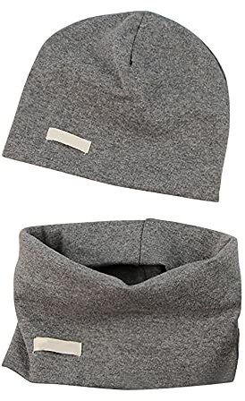 LACOFIA Baby pojkar flickor mössa och ögla halsduk set barn mjuka 100 % bomull stickade mössor småbarn hatt och krage halsdukar
