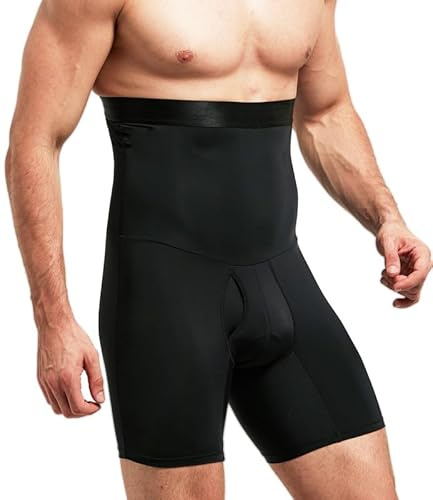 QUAFORT Pantalones cortos con control de abdomen para hombre, cintura alta, moldeadores de cuerpo, ropa interior para piernas