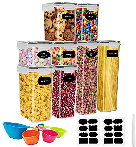 Scatola portaoggetti da cucina, set di 8, barattoli ermetici alimentari in plastica sigillata con coperchio, per conservare cereali, pasta, farina, cibo per animali domestici