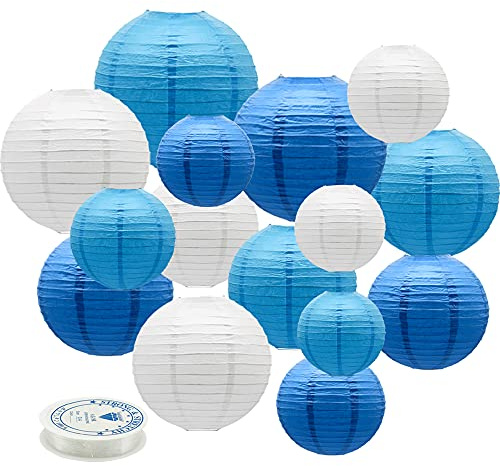 Meiduo Paper Lanterns Party Decorations Blue - Hanging Paper Lanterns Indoor Outdoor - Wedding Graduation Birthday Baby Shower Party Supplies, 15pcs