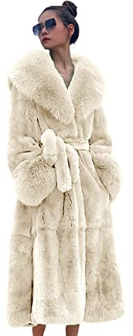 Womens Winter Fur Collar Coats, Women Faux Furs Coat Warm Outerwear Long Coat, Ladies Loose and Casual Outwear,Beige,S