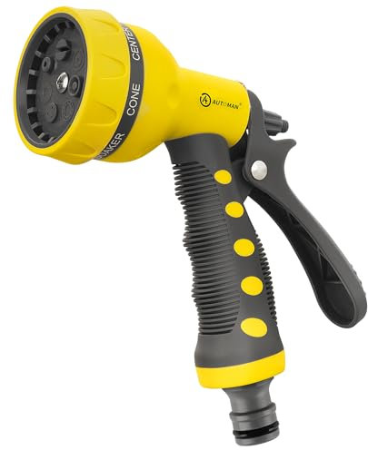 AUTOMAN Hose Pipe Spray Gun, 7 Patterns Garden Hose Spray Gun, High Pressure Hose Nozzle, Anti-Slip Water Hose Gun for Plants & Lawns Watering, Car & Bike Washing and Pets Bathing, Yellow