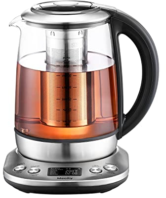 Mecity Electric Tea Kettle Borosilicate Glass Tea Maker With Temperature Control and Infuser - LCD Display and Preset Brewing Programs - 1.7 Liter Water Boiler