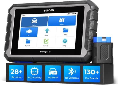 TOPDON ArtiDiag900BT OBD2 Diagnosegerät, 28+ Services, Bidirektionales Diagnosewerkzeug mit 2 Jahres Updates, Activer Tests, ECU-Codierung, Alle Systeme, FCA Gateway Bypass