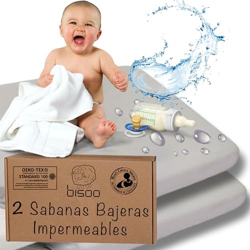 Bisoo Drap Magique. Drap-Housse Imperméable 60x120 2 Gris pour Lit Bébé