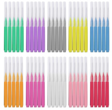 50-Teilige Interdentalbürsten, 6 Größen Mini-Zahnseide-Picks, Tipi-Zahnbürste, Zahnspangen-Zahnbürste, Zahnseide-Bürste, Zahnstocher-Zahnseide-Picks, Bunte Interdentalbürsten