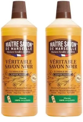 MAITRE SAVON DE MARSEILLE, Savon Noir Liquide a l'huile Lin - 1l (Lot de 2)