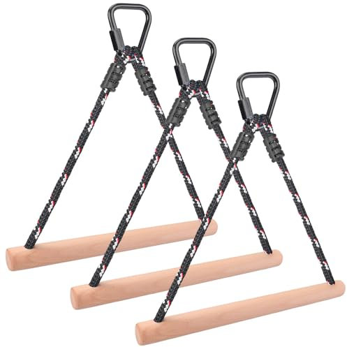 BeneLabel Obstacle Course Slackline Bar, 3 Pack Triangle Monkey Bar 35cm Wood Outdoor Playset Hanging Carabiner Playground Training Equipment Indoor Fun Activity for Kids, 250LB, Aged 14+, Black
