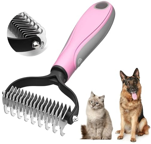 Txeouse Hundebürste Langhaar Und Katzenbürste Doppelt Seitlich 9+17 Edelstahl Unterwolle für Kleine und Große Hunde,Unterwollkamm Entfernt Unterwolle & Verfilzungen
