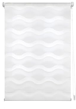 INTERBLIND | Estor Enrollable Noche y Día Doble Capa Ondulado Tamaño 37x150 - Estor Instalación Versátil: Colgar, Atornillar, Pegar Tamaño Tela 34x145