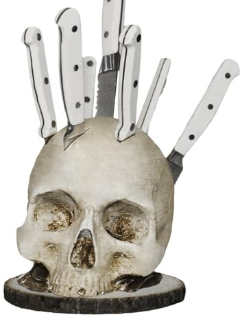 Soporte para cuchillos de calavera, soporte para cuchillos de calavera de terror, soporte para cuchillos de esqueleto de terror, soporte creativo de resina para espeluznantes decoraciones de Halloween