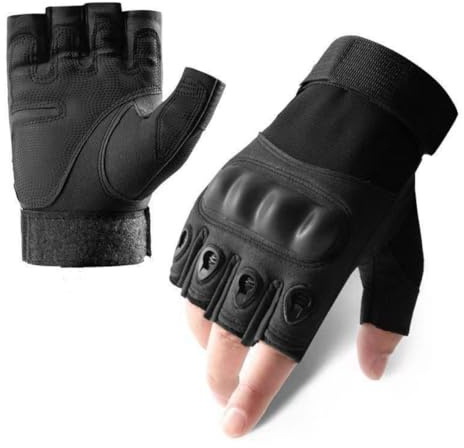 SamHeng Cycling Gloves for Men, Outdoor Sports Hiking Climbing, Breathable Padded Fingerless, Non-Slip Wear-resistant, Shockproof Half Finger, Black