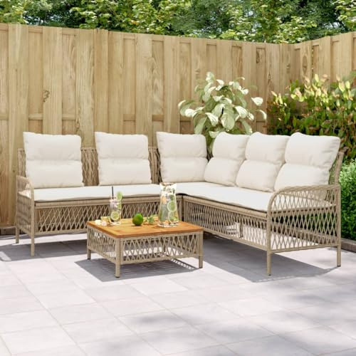 Faroom Sofá esquinero de jardín, sofá esquinero, sofá esquinero, ratán para jardín, balcón, pequeño, grupo de asientos, exterior, jardín, terraza, exterior, beige