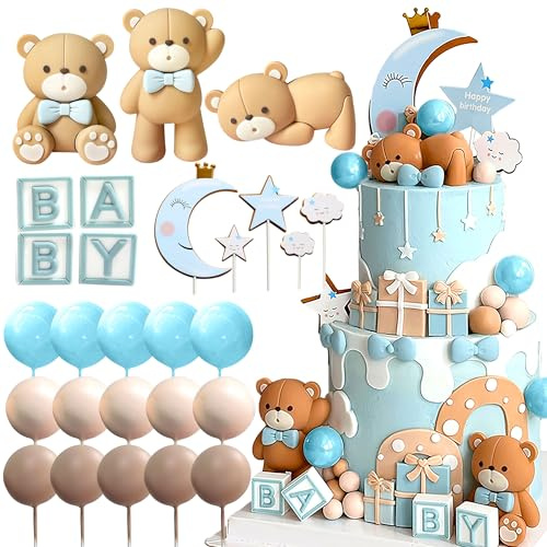 JeVenis decorazione torta orso blu orso babyshower cake topper decorazione torta orsidecorazione per torta di compleanno babyshower