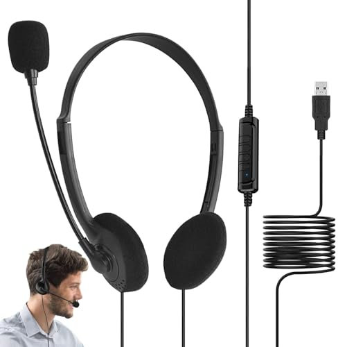 Gamings Headset - Cuffie USB per computer, cuffie over-ear cablate con microfono, comode e regolabili, stabili cuffie da gioco con controllo del volume