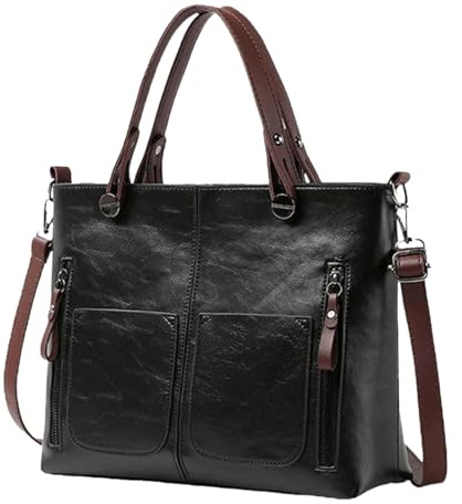 Sac à bandoulière en cuir pour femmes - Grande capacité - Sacs fourre-tout - Sac bandoulière pour femmes - Sac à main à poches multiples - Sac messager en toile pour enfants, Noir , taille unique