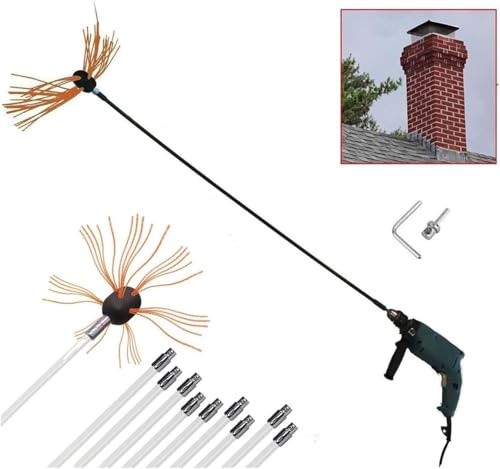 Electric Chimney Sweep Kit - Motorized Rotary Brush Cleaner with 6/8/10/12 Flexible Rods - Efficient Chimney Cleaning Tool Set for Home & Fireplace Maintenance, 10m Reach