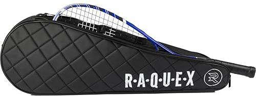 Raquex Elite Housse de raquette de badminton et de squash – Sac avec poignée de transport et bandoulière – Peut contenir 3 raquettes – Protection rembourrée en similicuir matelassé – Cadeau sportif