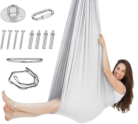 Juego de hamacas de yoga aéreas, columpio de nido, columpio aéreo de yoga, columpio para interiores, 200 kg máximo, columpio para yoga, columpio hammock con mosquetón, fijación, clavos y accesorios