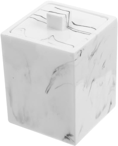 HEMOTON Contenedor Pequeño para Hisopos de Algodón Diseño Marmolado Blanco, Caja Organizadora de Resina para Baño, Porta Hisopos Ligero y Compacto Adecuado para Almacenamiento Hogar