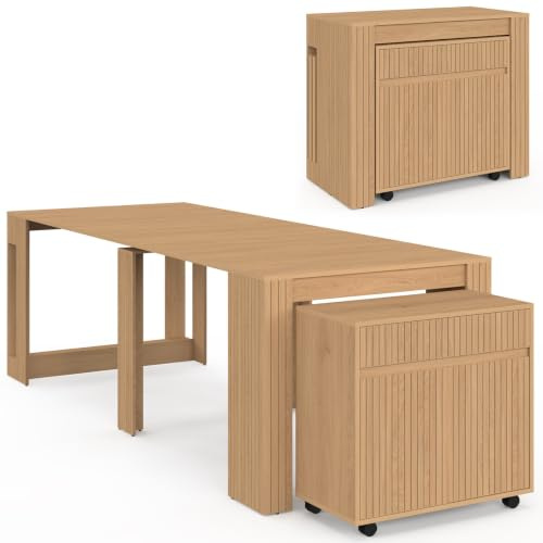 IDMarket - Table Buffet Extensible Juliette 10 Personnes 235 cm | Effet lattes tasseau bois coloris chêne