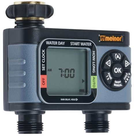 Melnor 2-Outlet Digital Water Timer, Advanced Functions, Simple and Flexible Programming, Easy Manual Watering, 4 Independent Cycles for Water Individual Days of Week
