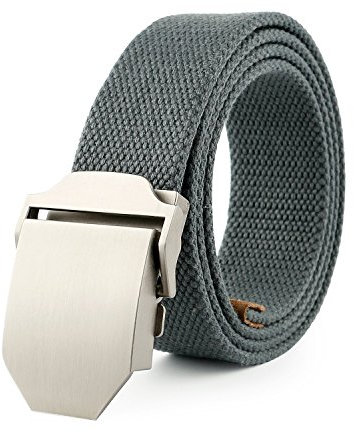 MIMA Herren Militär Gürtel Stoffgürtel Leinwand Canvas Stoff Gürtel mit Glatt Schnalle Canvas Jeansgürtel Belts (Grau)