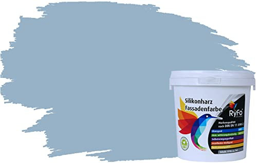 RyFo Colors Silikonharz Fassadenfarbe Lotuseffekt Trend Taubenblau 1l - bunte Fassadenfarbe, weitere Blau Farbtöne und Größen erhältlich, Deckkraft Klasse 1