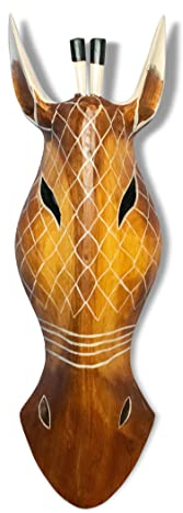 G6 Collection Wooden Tribal Giraffe Mask Brown White Hand Carved Wall Plaque Hanging Home Decor Accent Art Unique Sculpture Decoration Handmade Handcrafted Decorative Giraffe Brown White (12 Tall)