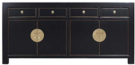 Fine Asianliving Aparador Chino Ónix Negro - Orientique Colección An180xP40xAl85cm Armario Chino Mueble de TV Chino Armario de Boda Aparador Cómodas Chinas orientales