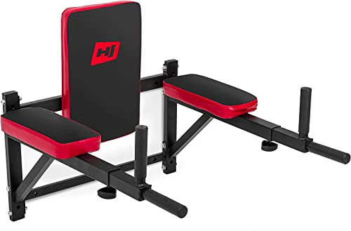 Hop-Sport Dip-Station zur Wandbefestigung, multifunktionales Übungsgerät mit Gummigriffen und gepolsterter Lehne, ideal für Beinheben, Bauch-, Schulter- und Trizepstraining, Schwarz