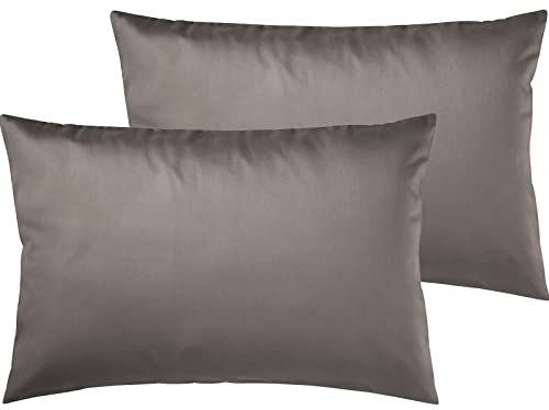 Pure Label 2er Set Mako Satin Kissenbezüge 40x60 cm aus 100% Baumwolle in Taupe - Traumhaft weiche Deko Kissen passend zu unseren Bettwäsche Sets