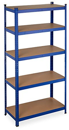 Relaxdays 2 Estantería Carga Pesada, Carga Máx. 875 kg, 5 Baldas, Encajado, Sótano, Garaje, Acero,180 x 90 x 45 cm, Azul