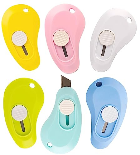 AWAVM Mini Couteau Artistique Télescopique - Lot de 6 pour Ouverture de Lettres et Découpe de Papier - Accessoire de Papeterie et Bureau