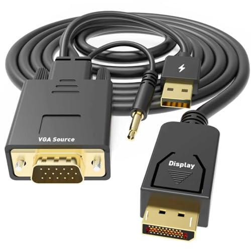 UANTIN VGA to DisplayPort Cable 6 Feet,1080P Uni-Directional VGA Computer to DP Monitor Adapter Male to Male Gold-Plated Cord Compatible with Laptop, PC, AMD, NVIDIA