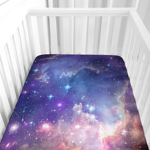 Hiseng Baby Spannbettlaken Bettlaken für Runde & Eckige Matratzen, Weiche Galaxie Spannbettlaken Kinderwagen Unisex Matratzenschoner für Beistellbett & Kinderwagen (Stern,40x80cm)