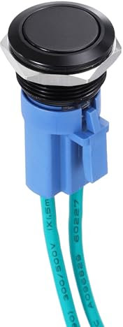 DMiotech 1 Pcs 16mm / 5/8 Push Button Switch, IP67 1NO 0-250V 20A Momentary Latching Push Button Starter Light Switch Self-locking, Aluminum Alloy Flat Head Black