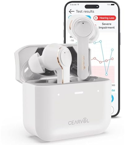Cearvol OTC Hearing Amplifiers for Adults with Bluetooth Customizable App Streaming Ability iOS Android App Rechargeable with Portable Charging Case for Mild to Moderate Hearing Loss (White)