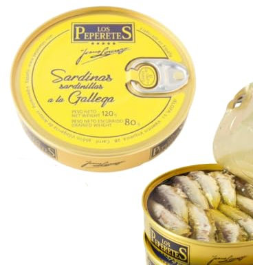 Los Peperetes - Sardinillas a la Gallega - Mejor Conserva de Marisco del Mundo - Recomendadas por David Beckham - 1 Lata 120g