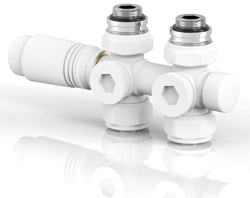 S'AFIELINA Set Multiblock per Radiatori e Radiatori da Bagno - Collegamento con Valvola Termostatica, Valvola di Intercettazione e Accessori di Riscaldamento, Bianco (15 MM 1 pezzo)