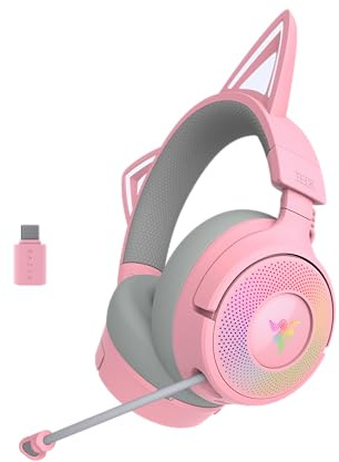 Razer Kraken Kitty V3 Pro - Auriculares inalámbricos RGB Kitty para Juegos - Orejas de Gato reactivas para Streaming - Diafragma 40mm - Hyperspeed Wireless y Bluetooth - THX Spatial Audio | Quartz