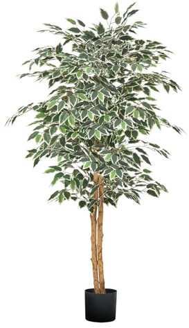 VEVOR 5FT Artificial Ficus Tree with Black Pot, Tall Faux Ficus Plant with Natural Wood Trunk and Realistic Green Leaves, Indoor Fake Silk Tree for Home, Office, Living Room, or Corner Décor
